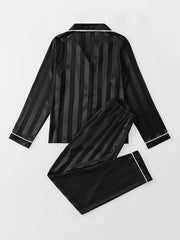 Striped Satin Pajama Set Long Sleeve Top & Lounge Pants