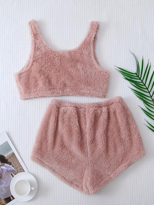 Bear Print Pajama Set Crew Neck Tank Top & Shorts
