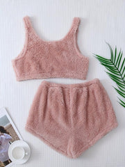 Bear Print Pajama Set Crew Neck Tank Top & Shorts
