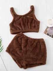 Bear Print Pajama Set Crew Neck Tank Top & Shorts