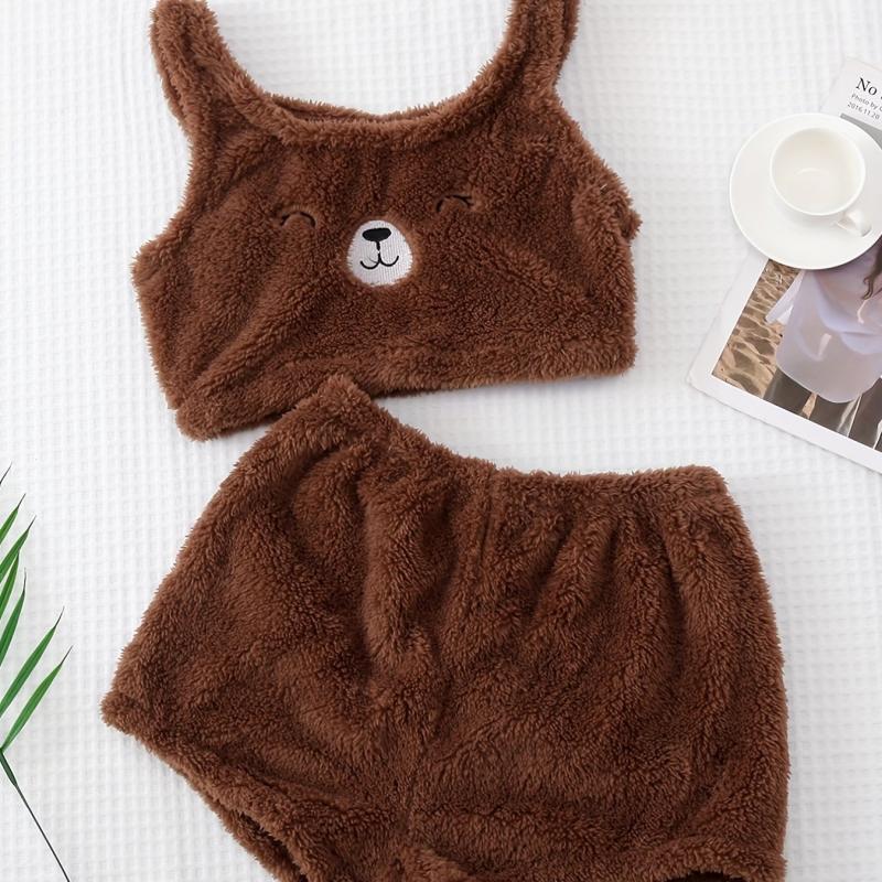 Bear Print Pajama Set Crew Neck Tank Top & Shorts