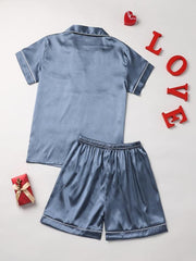 Heart Pattern Pajama Set Short Sleeve Blouse & Shorts