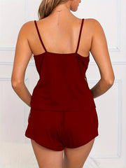 Mesh Stitching Pajama Set Cami Top & Cozy Shorts Loungewear