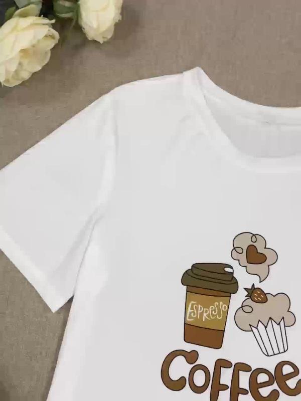 Cake Print Pajama Set Short Sleeve Top & Shorts & Pants
