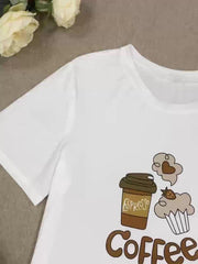 Cake Print Pajama Set Short Sleeve Top & Shorts & Pants