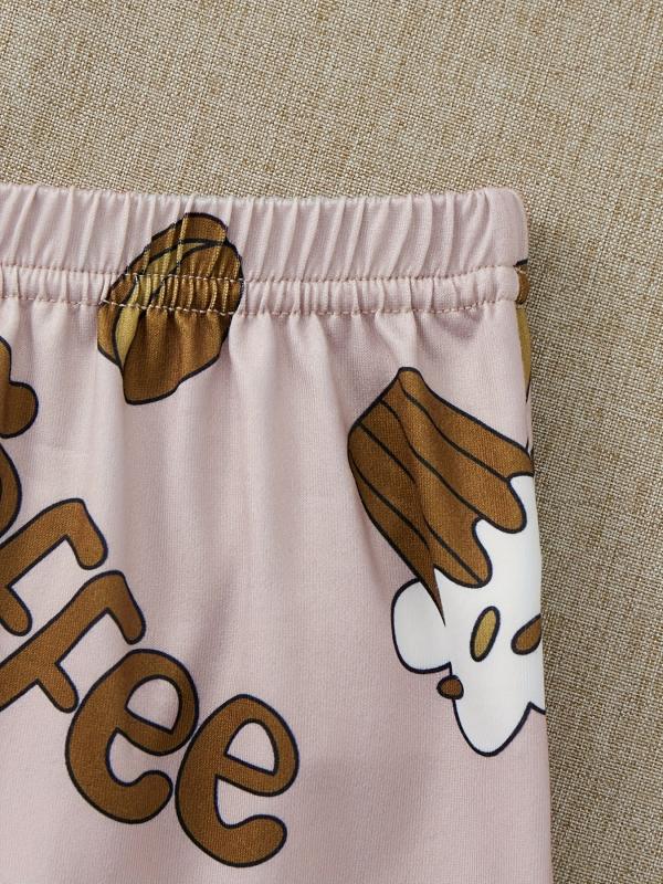 Cake Print Pajama Set Short Sleeve Top & Shorts & Pants
