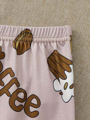 Cake Print Pajama Set Short Sleeve Top & Shorts & Pants