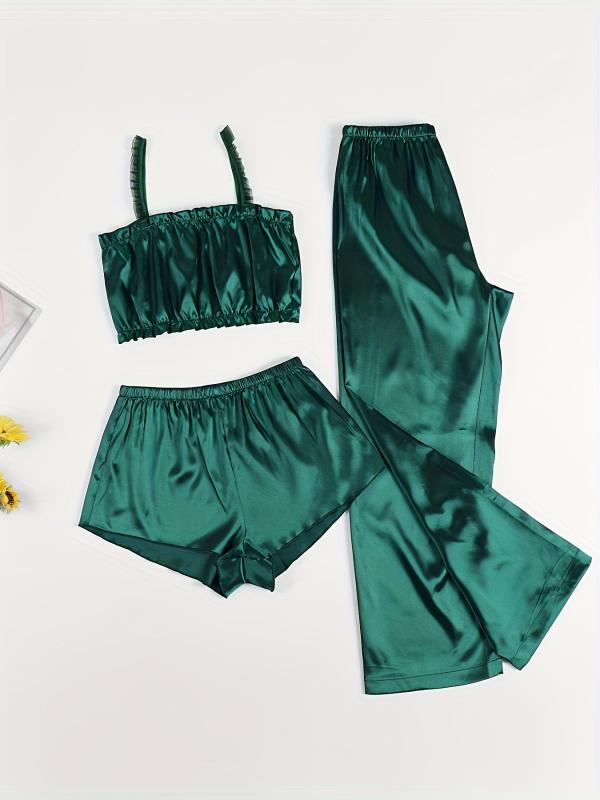 3 Piece Casual Solid Sleep Set for Women