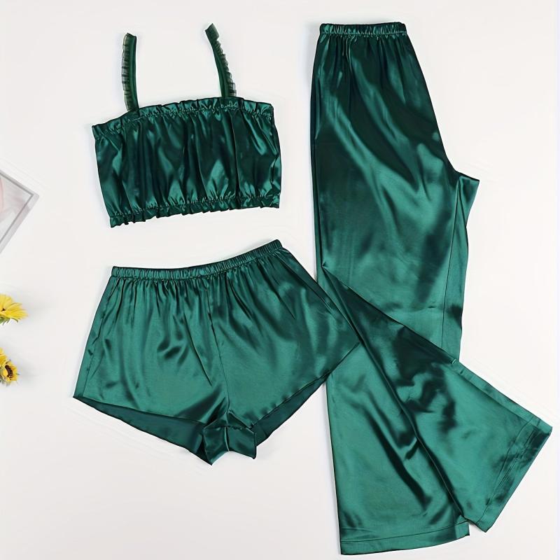 3 Piece Casual Solid Sleep Set for Women