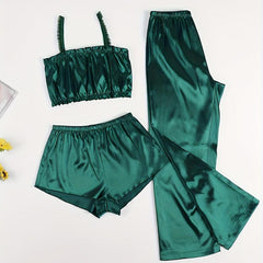 3 Piece Casual Solid Sleep Set for Women