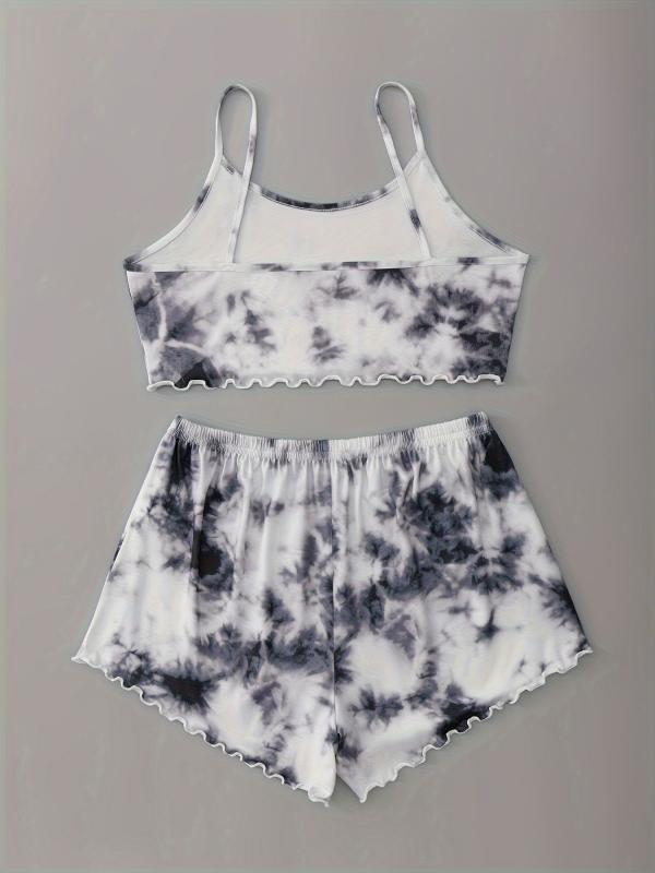 Tie Dye Print Sleepwear Cami Top & Shorts Pajama Set Women's Sleepwear