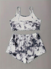 Tie Dye Print Sleepwear Cami Top & Shorts Pajama Set Women's Sleepwear