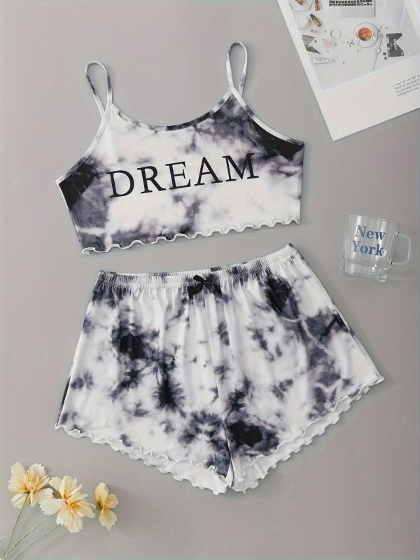 Tie Dye Print Sleepwear Cami Top & Shorts Pajama Set Women's Sleepwear
