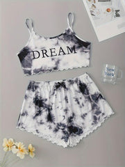 Tie Dye Print Sleepwear Cami Top & Shorts Pajama Set Women's Sleepwear