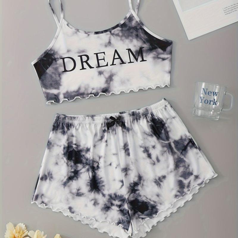 Tie Dye Print Sleepwear Cami Top & Shorts Pajama Set Women's Sleepwear