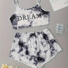 Tie Dye Print Sleepwear Cami Top & Shorts Pajama Set Women's Sleepwear