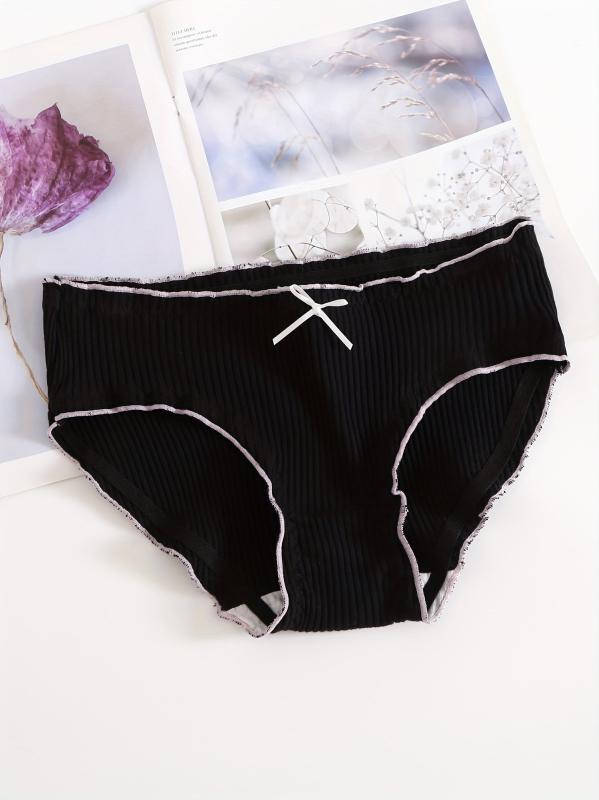 5pcs Women's Bow Tie Ribbed Briefs Lingerie Panties