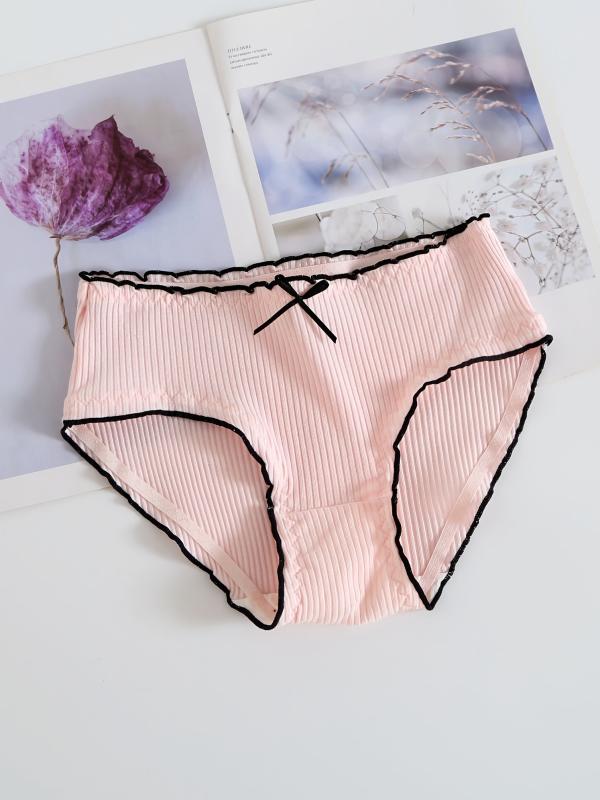 5pcs Women's Bow Tie Ribbed Briefs Lingerie Panties