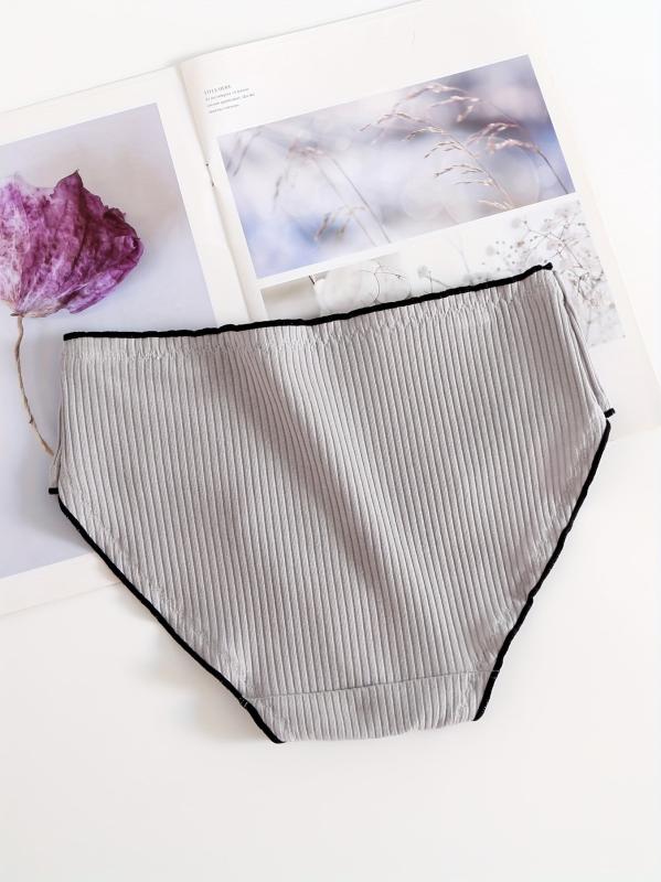 5pcs Women's Bow Tie Ribbed Briefs Lingerie Panties