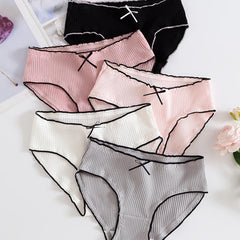 5pcs Women's Bow Tie Ribbed Briefs Lingerie Panties