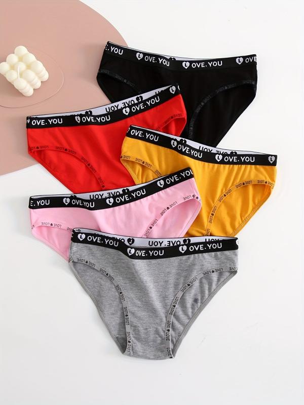 5pcs Letter Tape Briefs Stretchy Intimates Panties Women's Lingerie