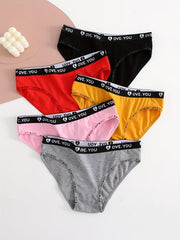 5pcs Letter Tape Briefs Stretchy Intimates Panties Women's Lingerie