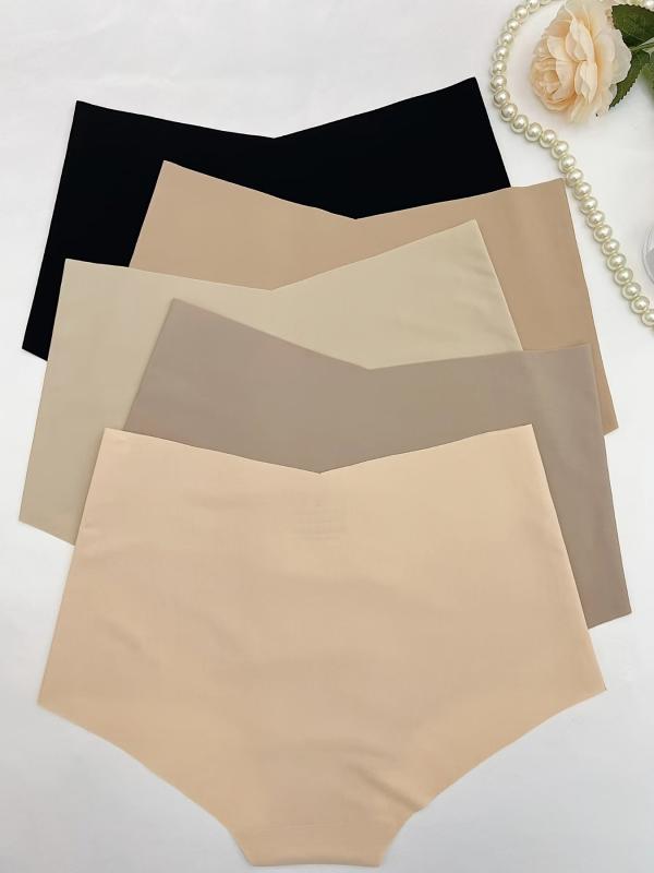 5 Pcs Women's Seamless Bikini Panties High Waist Stretch Panties