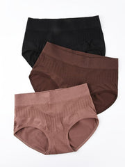 3pcs Seamless Texture Briefs Comfort Butt Lifting Mid Waist Elastic Panties