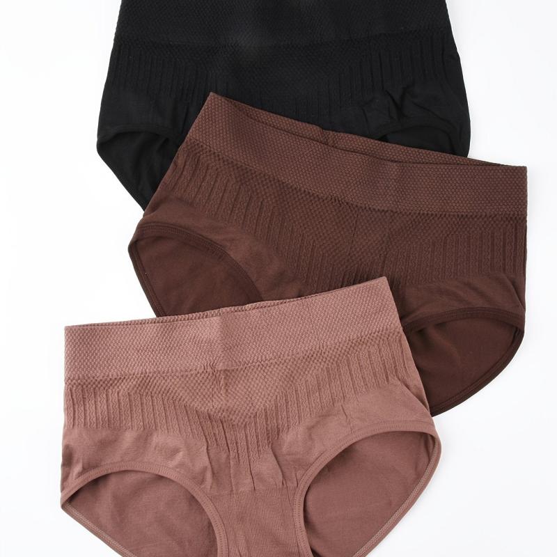 3pcs Seamless Texture Briefs Comfort Butt Lifting Mid Waist Elastic Panties