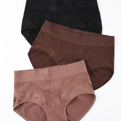 3pcs Seamless Texture Briefs Comfort Butt Lifting Mid Waist Elastic Panties