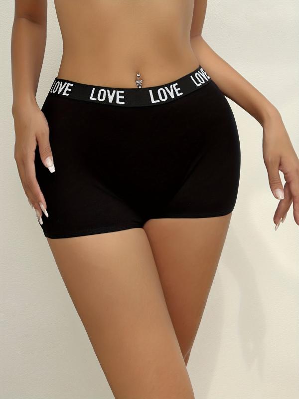 3pcs Letter Print Boyshort Panties Soft & Comfortable Stretch