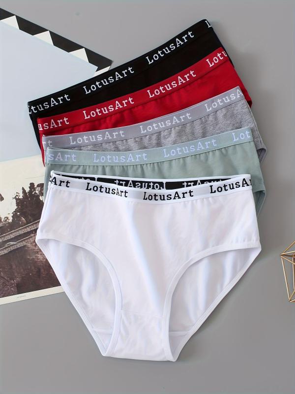 5pcs Letter Tape Sports Briefs Mid Waist Intimates Panties