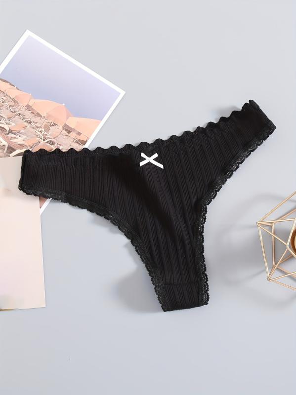 Floral Lace Trim Thongs Low Waist Panties