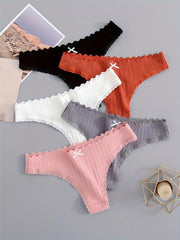 Floral Lace Trim Thongs Low Waist Panties