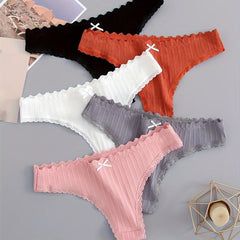 Floral Lace Trim Thongs Low Waist Panties