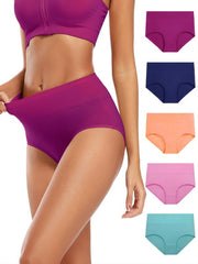 5pcs Solid High Waist Cotton Panties Women's Lingerie