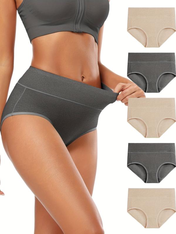5pcs Solid High Waist Cotton Panties Women's Lingerie