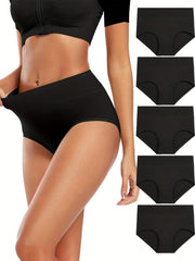 5pcs Solid High Waist Cotton Panties Women's Lingerie