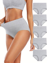 5pcs Solid High Waist Cotton Panties Women's Lingerie