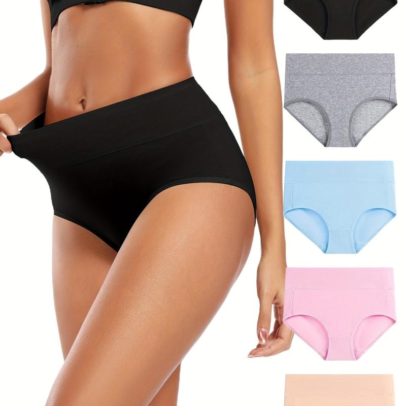 5pcs Solid High Waist Cotton Panties Women's Lingerie