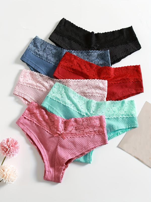 6pcs Polka Dot Hipster Panties with Lace Intimates Women's Lingerie