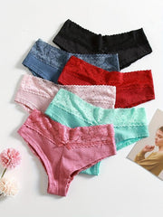 6pcs Polka Dot Hipster Panties with Lace Intimates Women's Lingerie