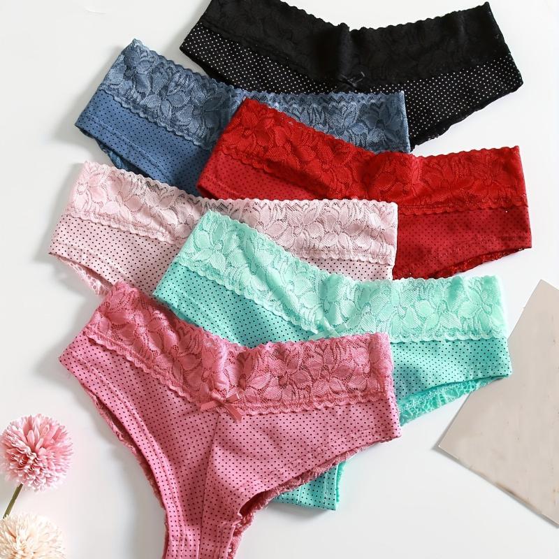 6pcs Polka Dot Hipster Panties with Lace Intimates Women's Lingerie