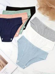 7pcs Mixed Ribbed Thongs Comfy & Breathable Intimates Panties