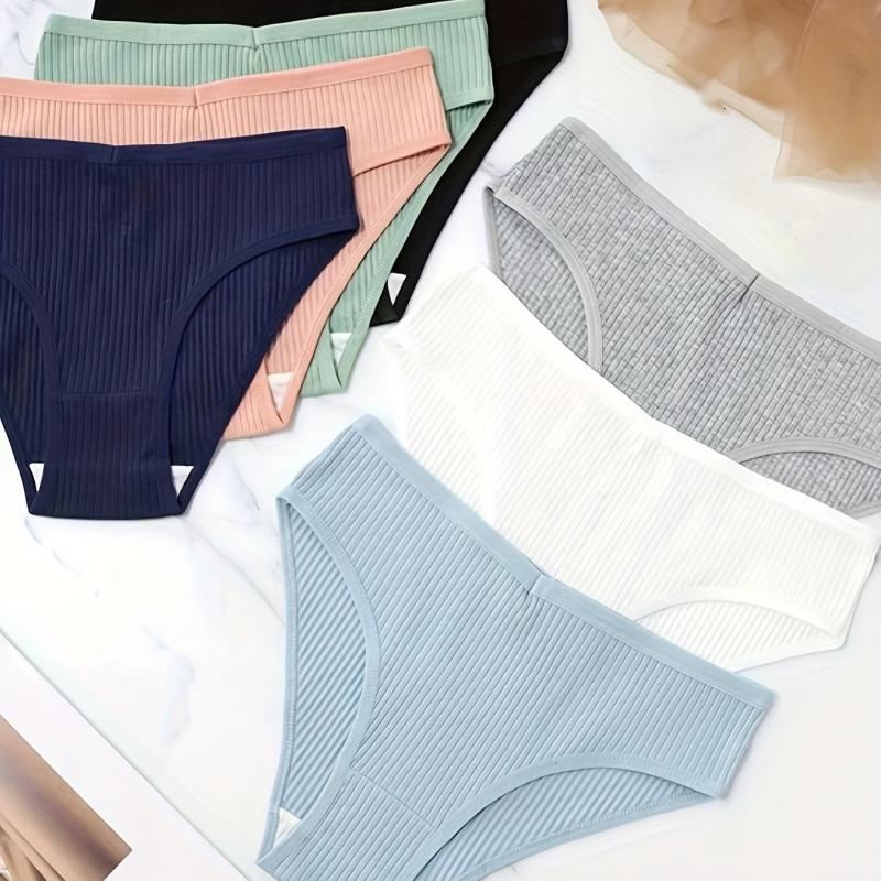 7pcs Mixed Ribbed Thongs Comfy & Breathable Intimates Panties