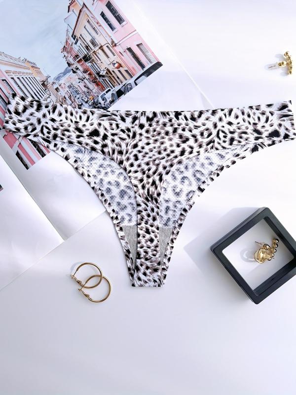 4pcs Leopard Print Thongs Sexy Low Waist Panties Women's Lingerie