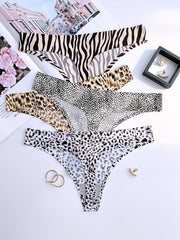 4pcs Leopard Print Thongs Sexy Low Waist Panties Women's Lingerie