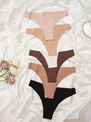 6pcs Seamless Solid Thongs Soft & Comfy Stretchy Intimates Panties
