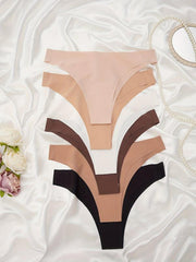 6pcs Seamless Solid Thongs Soft & Comfy Stretchy Intimates Panties