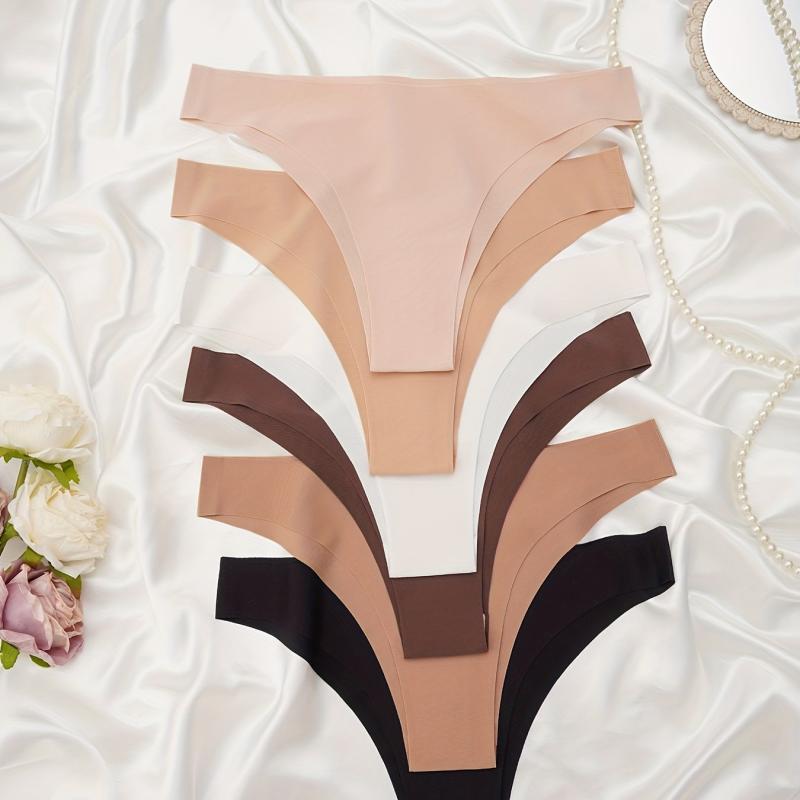 6pcs Seamless Solid Thongs Soft & Comfy Stretchy Intimates Panties